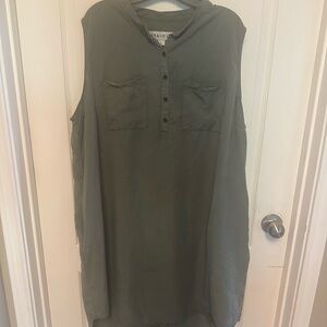 Olive Green Sleeveless Shirt Dress